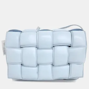 Light Blue Leather Padded Cassette Shoulder Bag