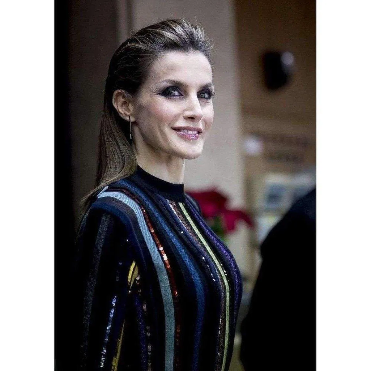 Long Sleeve Sequin Embellished Knit Bayadere Dress