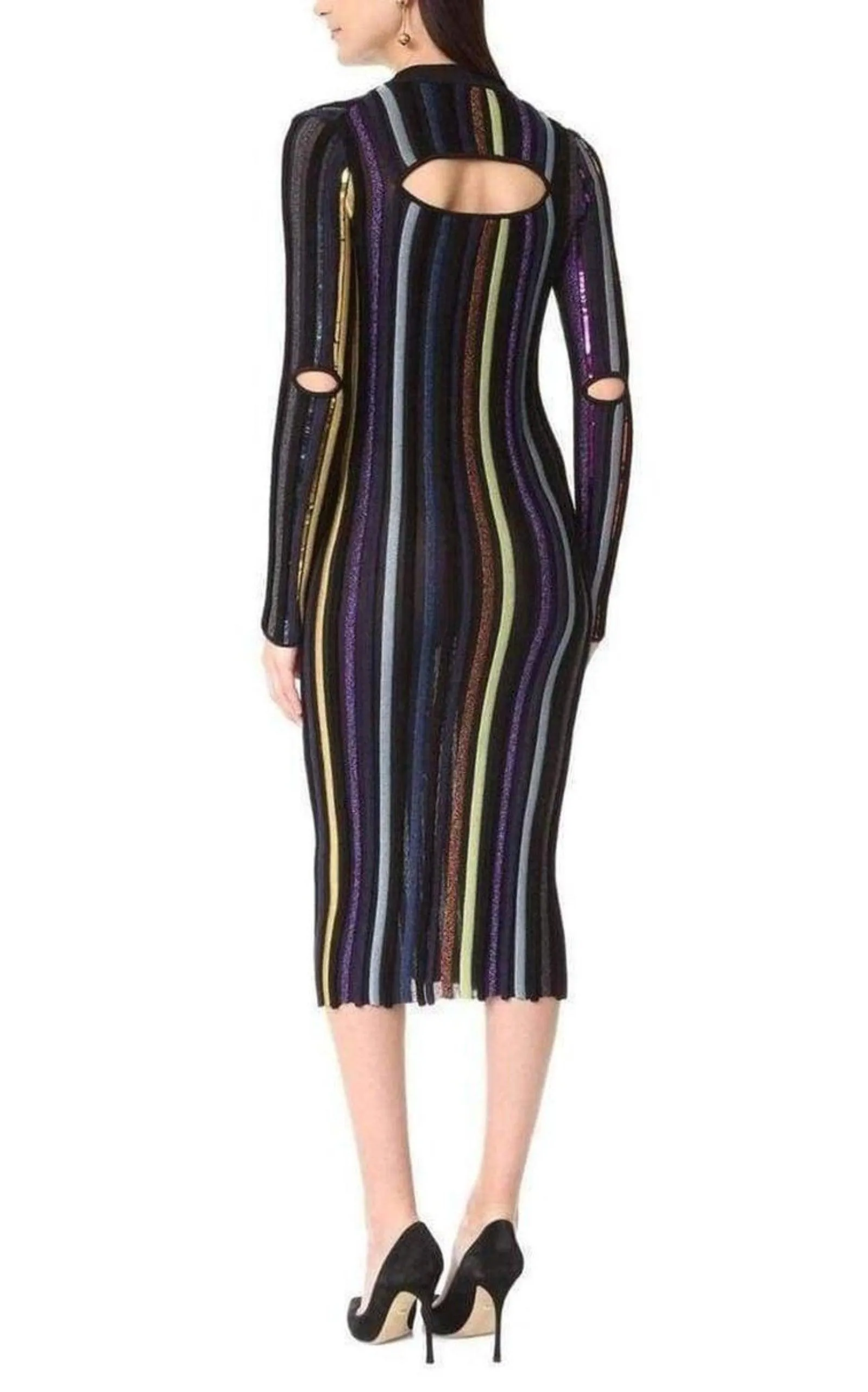Long Sleeve Sequin Embellished Knit Bayadere Dress