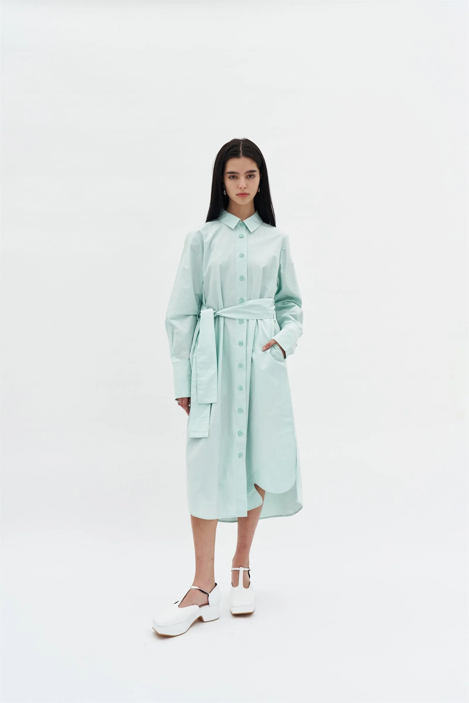 LOTOS OVERSIZED MIXED MEDIA SHIRT DRESS