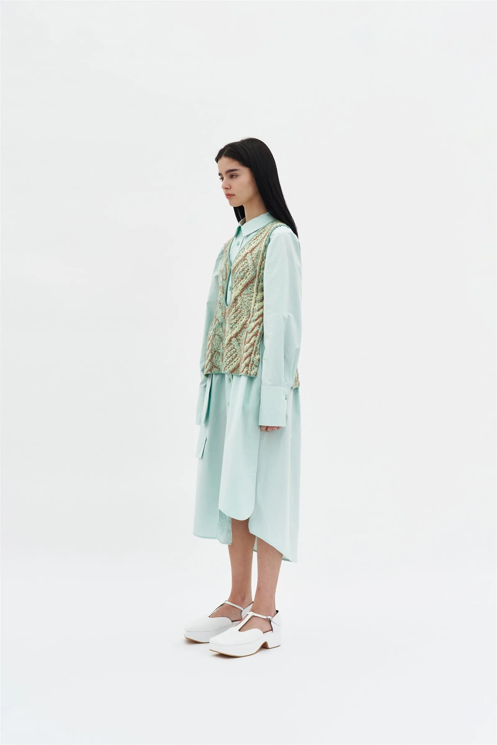 LOTOS OVERSIZED MIXED MEDIA SHIRT DRESS