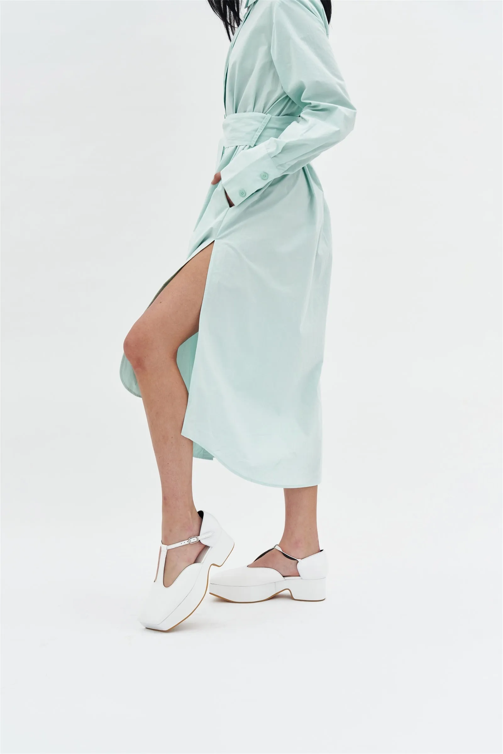 LOTOS OVERSIZED MIXED MEDIA SHIRT DRESS