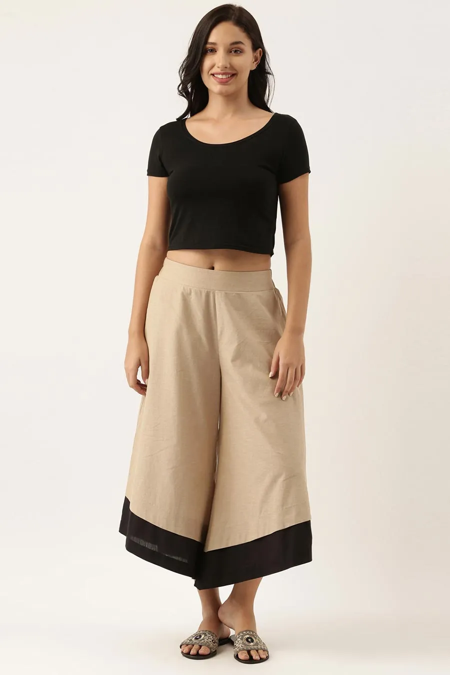Malai Cotton Beige Culotte Pants