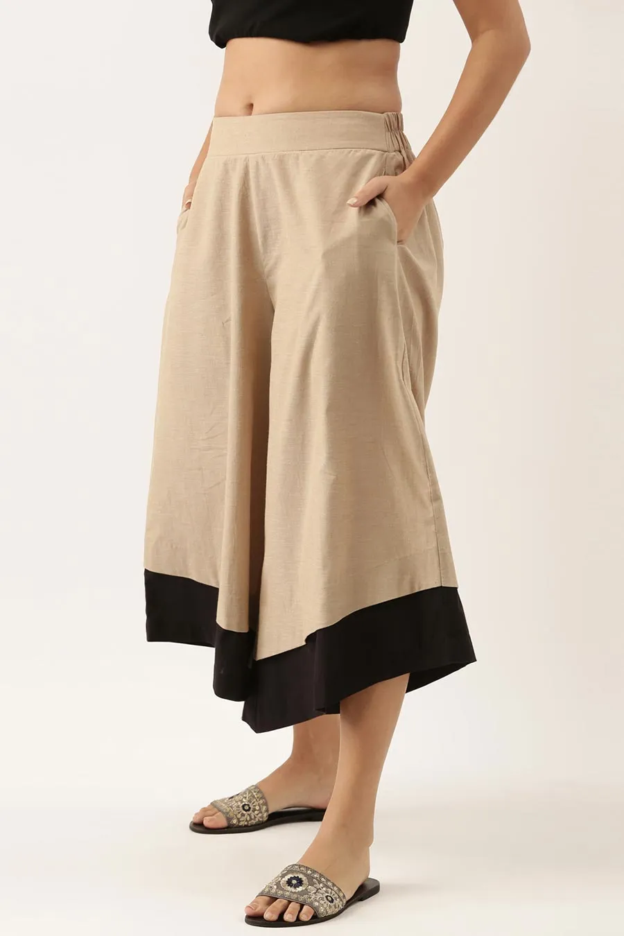 Malai Cotton Beige Culotte Pants