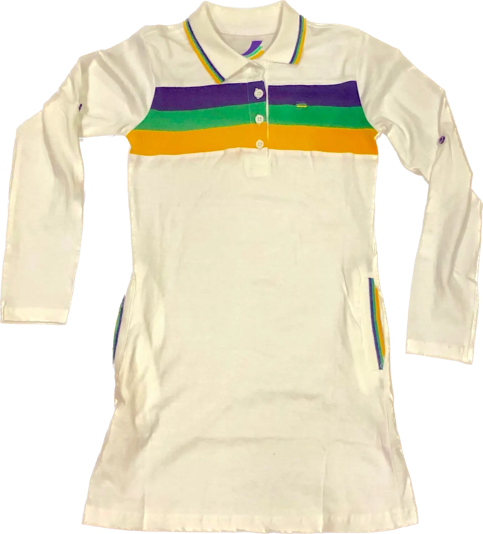 Mardi Gras Girls White Three Striped Polo Dress