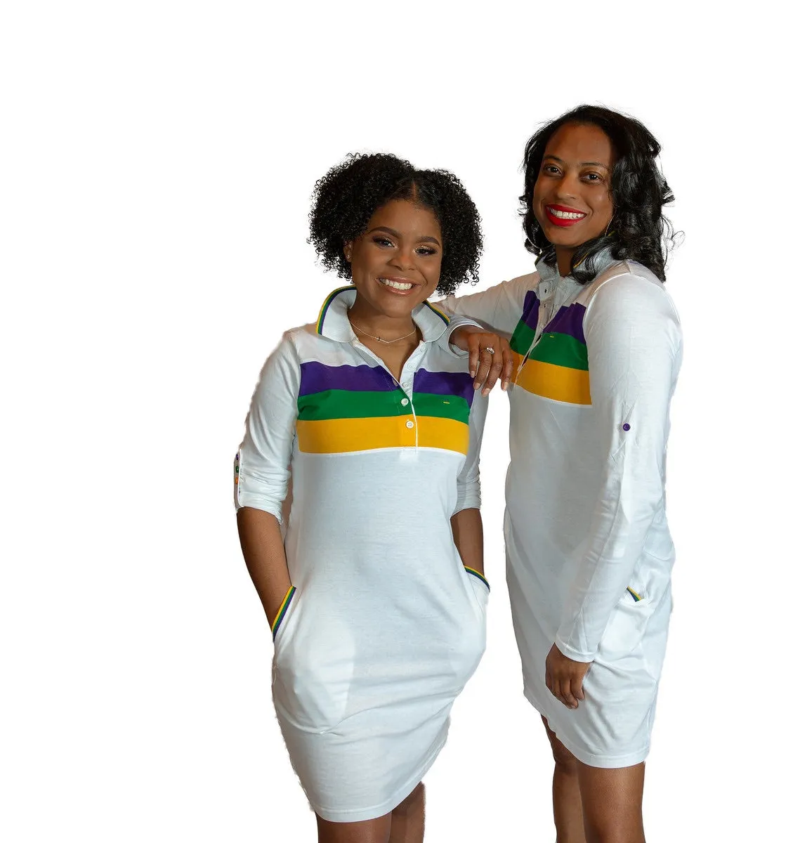 Mardi Gras Girls White Three Striped Polo Dress