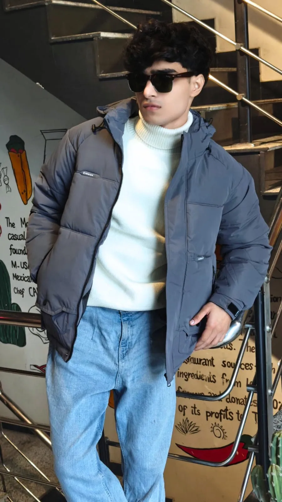 men imported gray puffer jacket