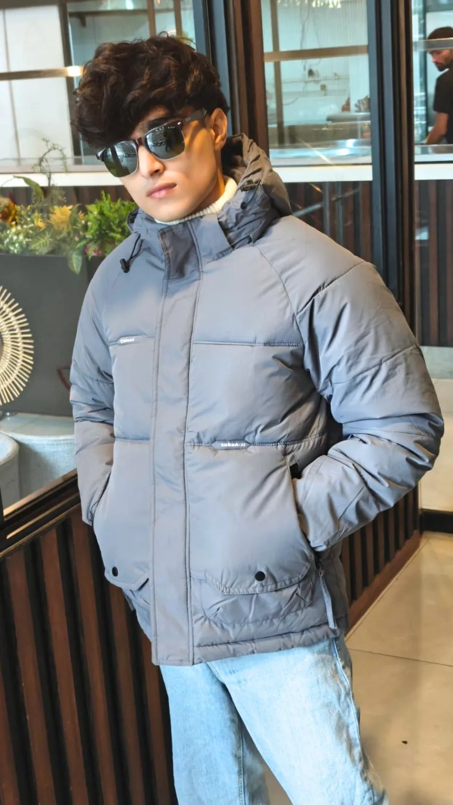 men imported gray puffer jacket