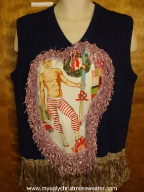 Mens Hottie Guy Ugly Christmas Sweater Vest with Super Fringe