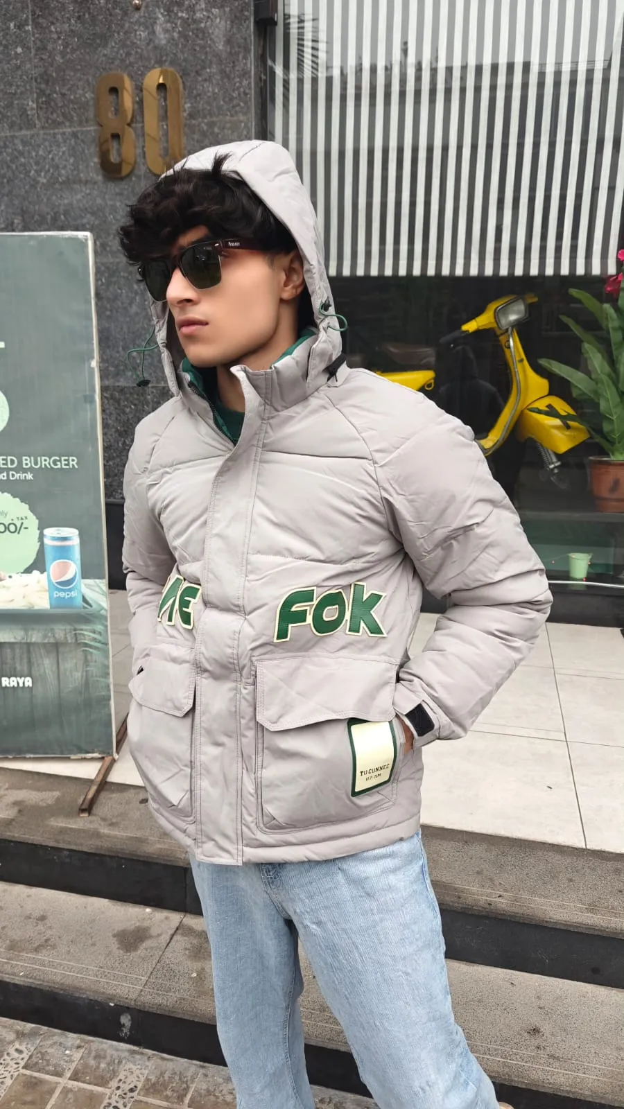 mens imported gray FCK puffer jacket