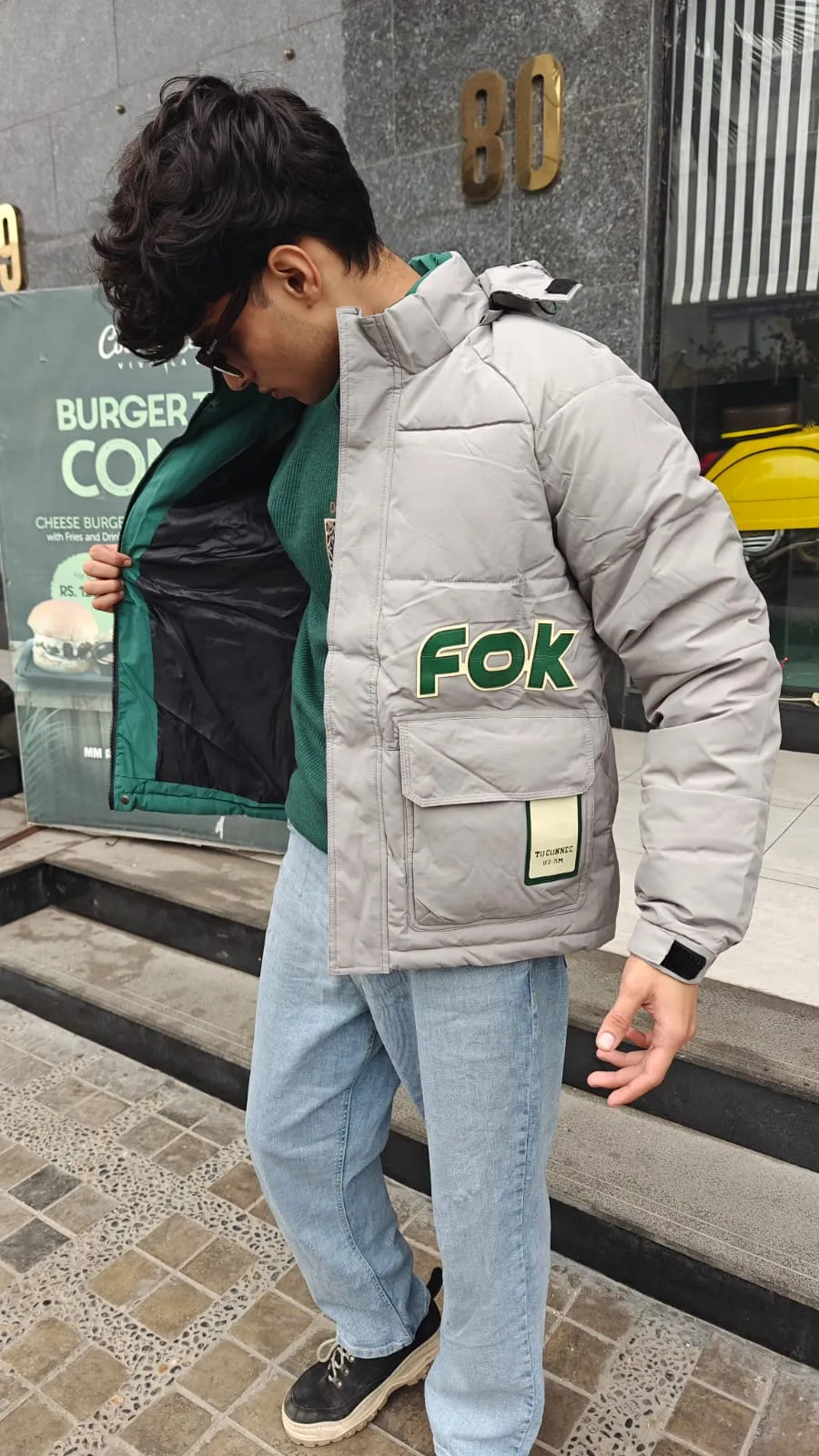 mens imported gray FCK puffer jacket