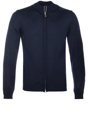 Merino Wool Zip Cardigan Navy