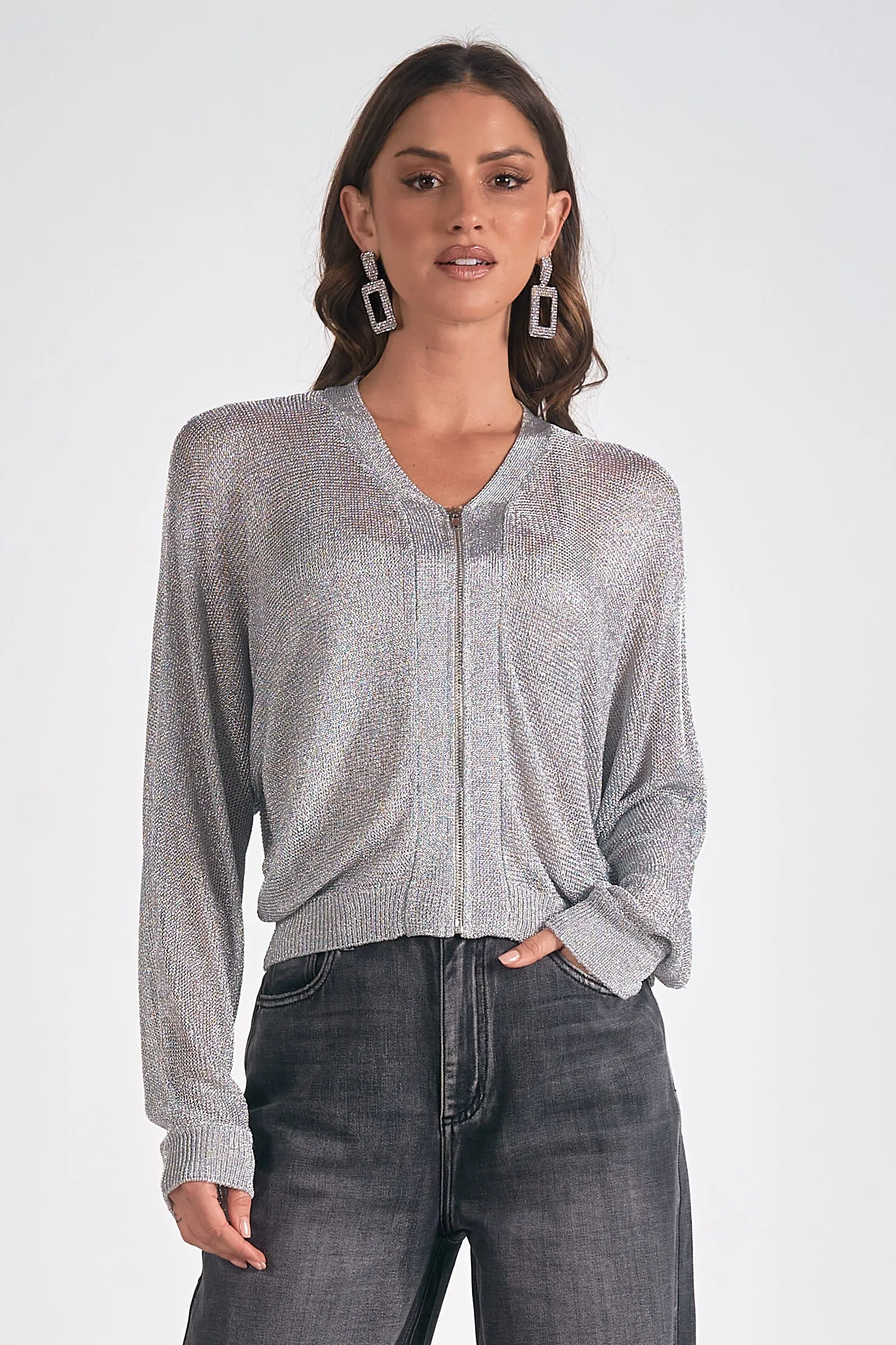 Mesh Zip Up Sweater