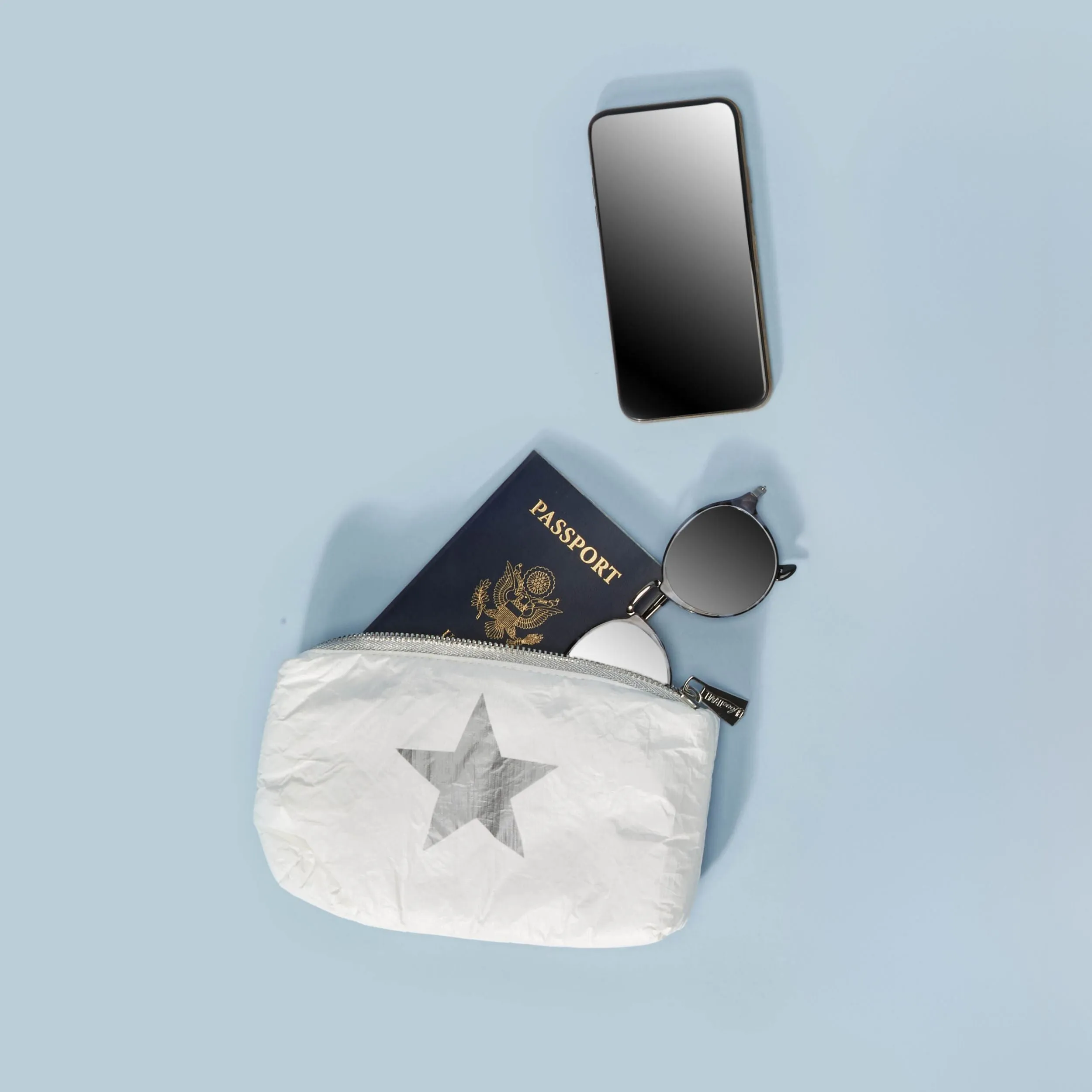 Mini Padded Zipper Pack in Shimmer White with Silver Star