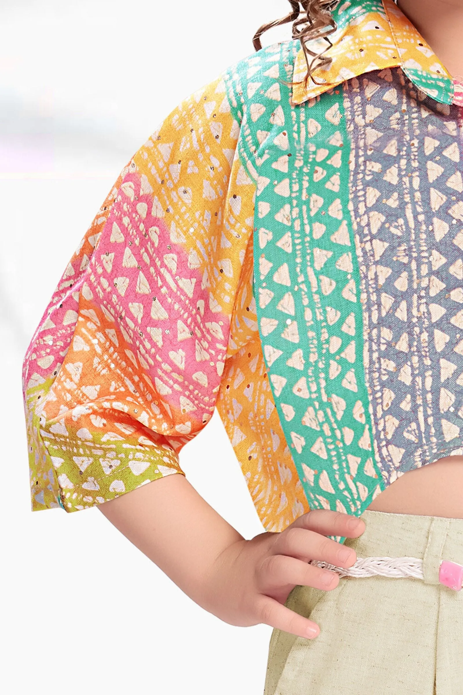 Multicolor Digital Print with Fawn Kaftan Styled Culottes Set for Girls