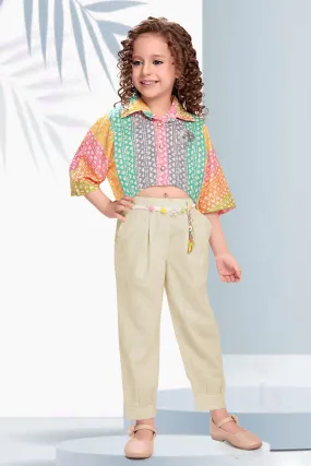 Multicolor Digital Print with Fawn Kaftan Styled Culottes Set for Girls