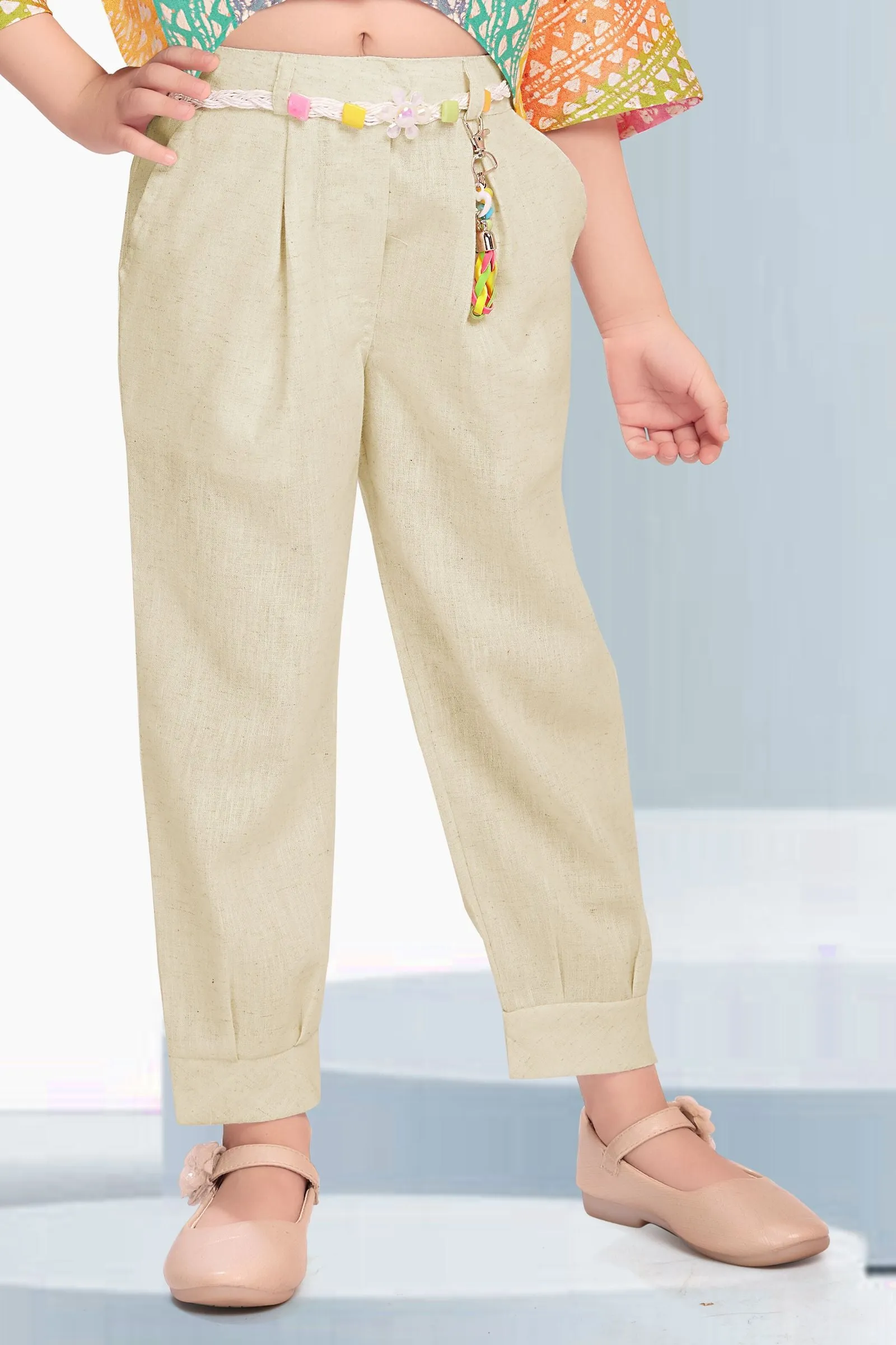 Multicolor Digital Print with Fawn Kaftan Styled Culottes Set for Girls