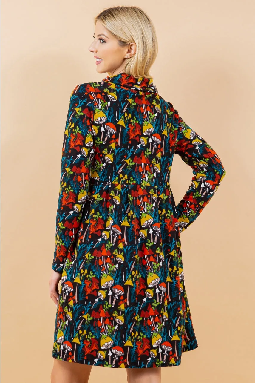 Mushroom Print Sweater Dress