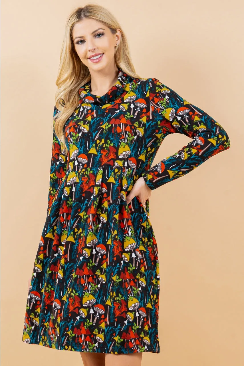Mushroom Print Sweater Dress