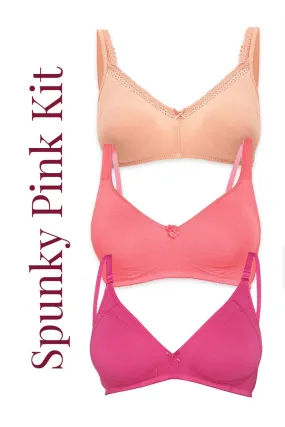 Organic Cotton Antimicrobial Spunky Pink Bra Kit (Pack of 3)-ISBK07-
