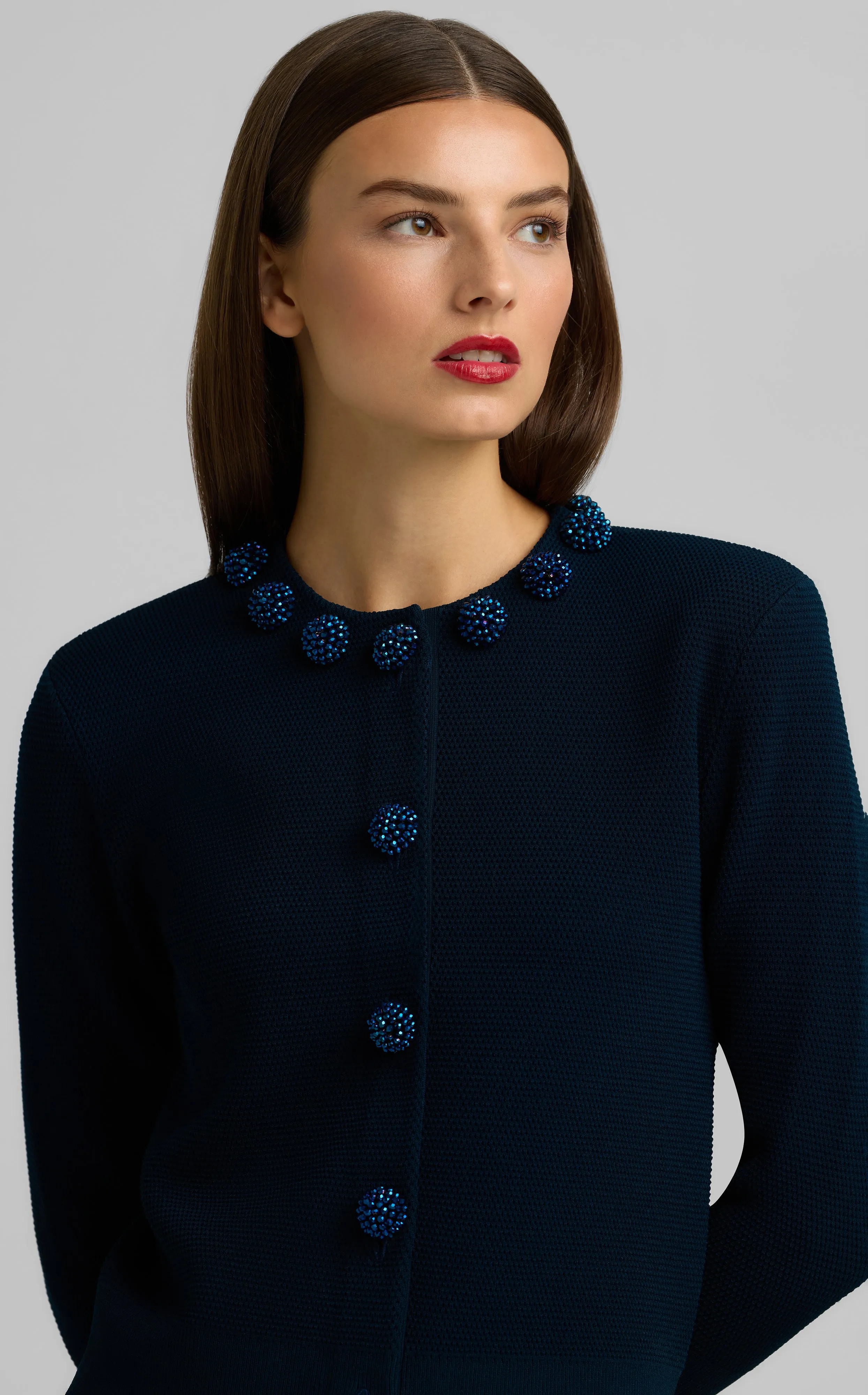 Pique Knit Jeweled Cardigan