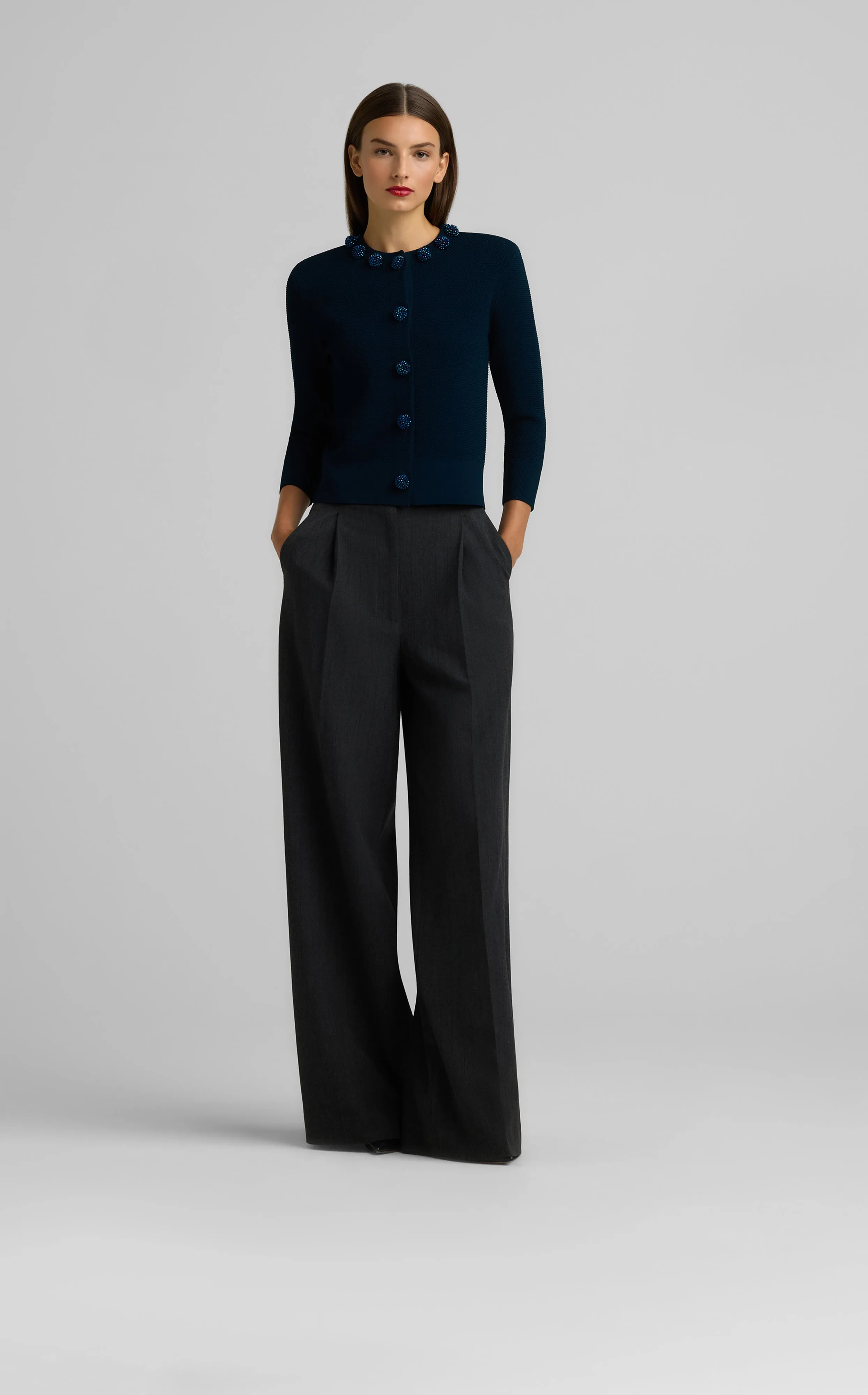 Pique Knit Jeweled Cardigan