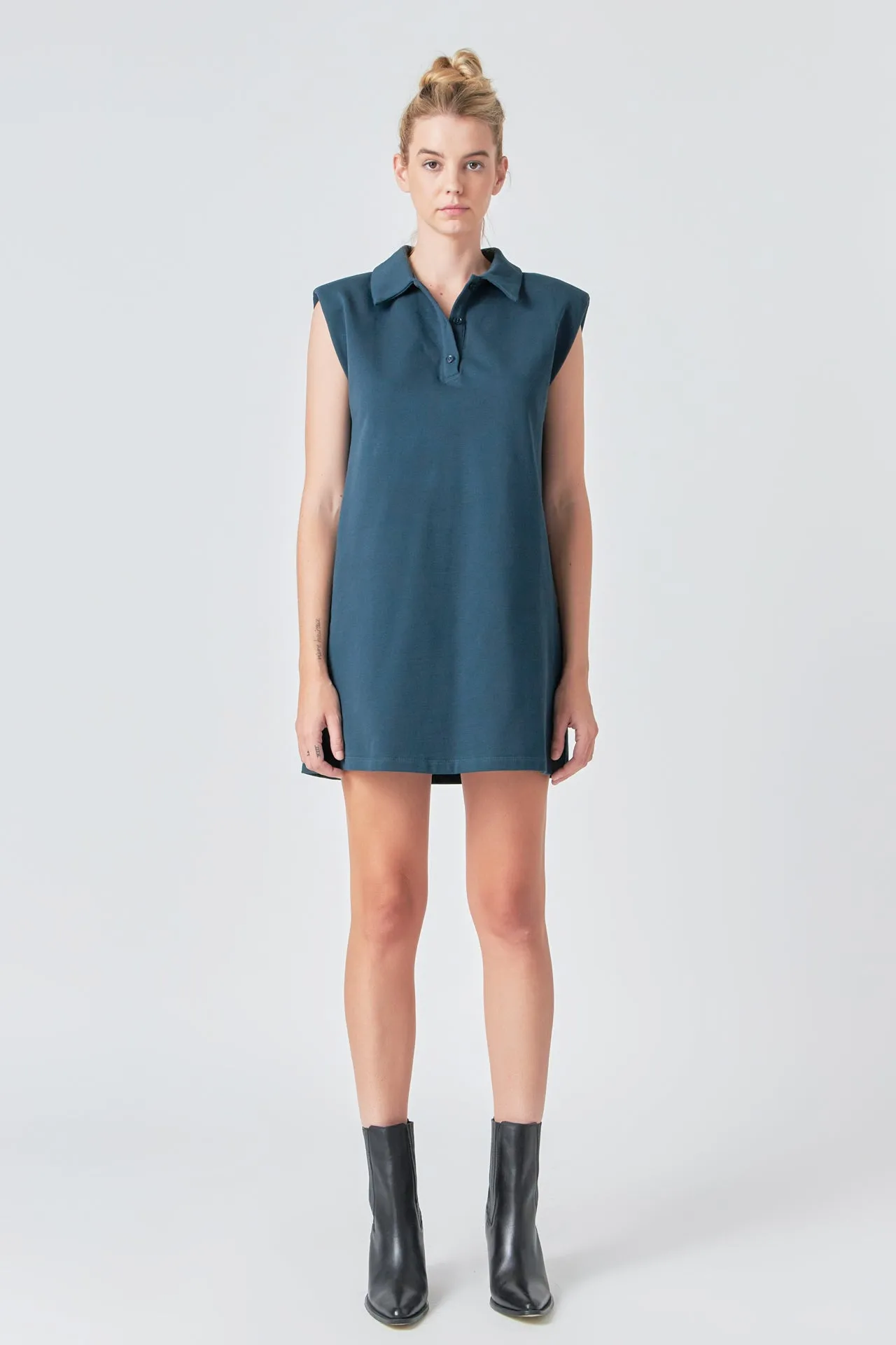 Power Shoulder Polo Mini Dress