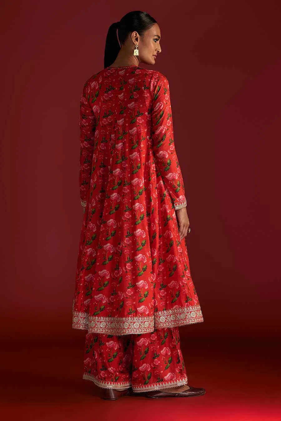 Red Rain Lily Embroidered Kurta Set
