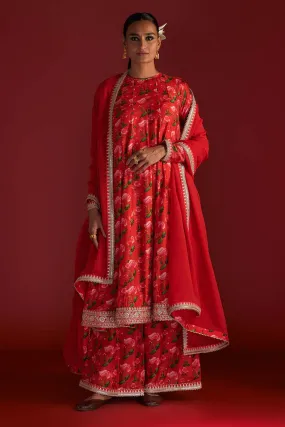 Red Rain Lily Embroidered Kurta Set
