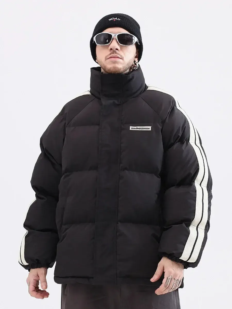 Retro Vintage Embroidered Striped Puffer Jacket