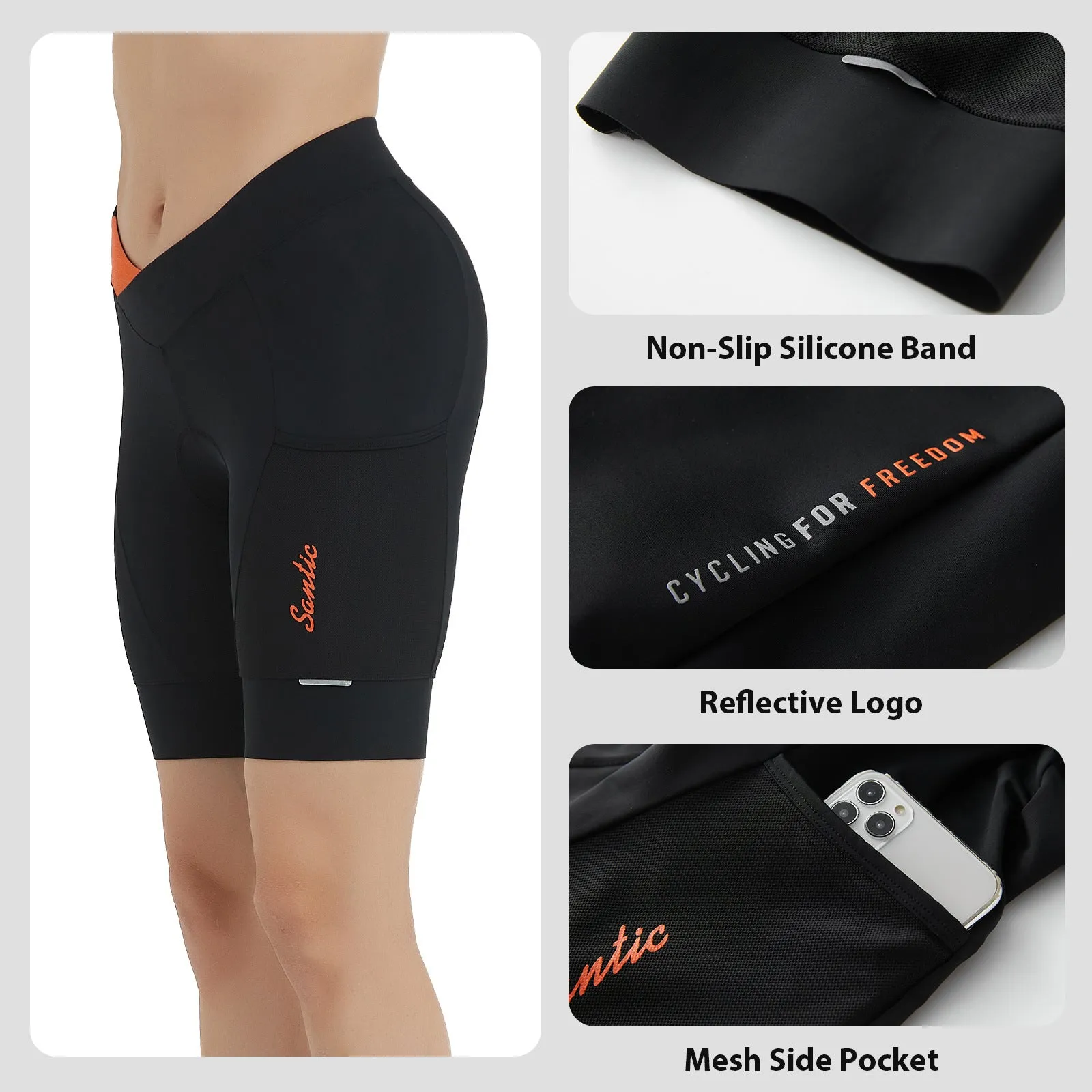 Santic Womens Bike Shorts Padded Cycling Shorts Black