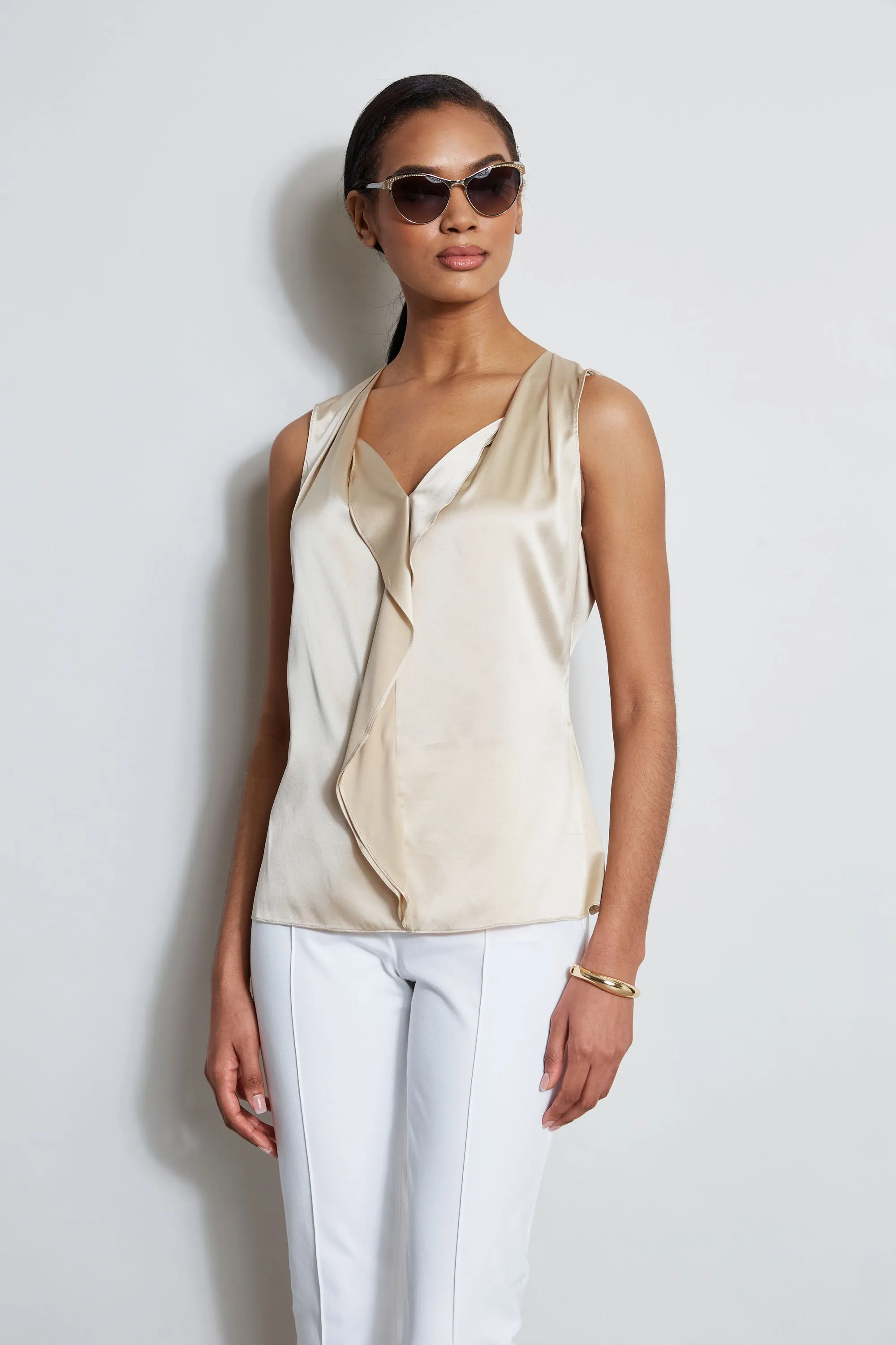 Silk Satin Sleeveless Cascade Shirt