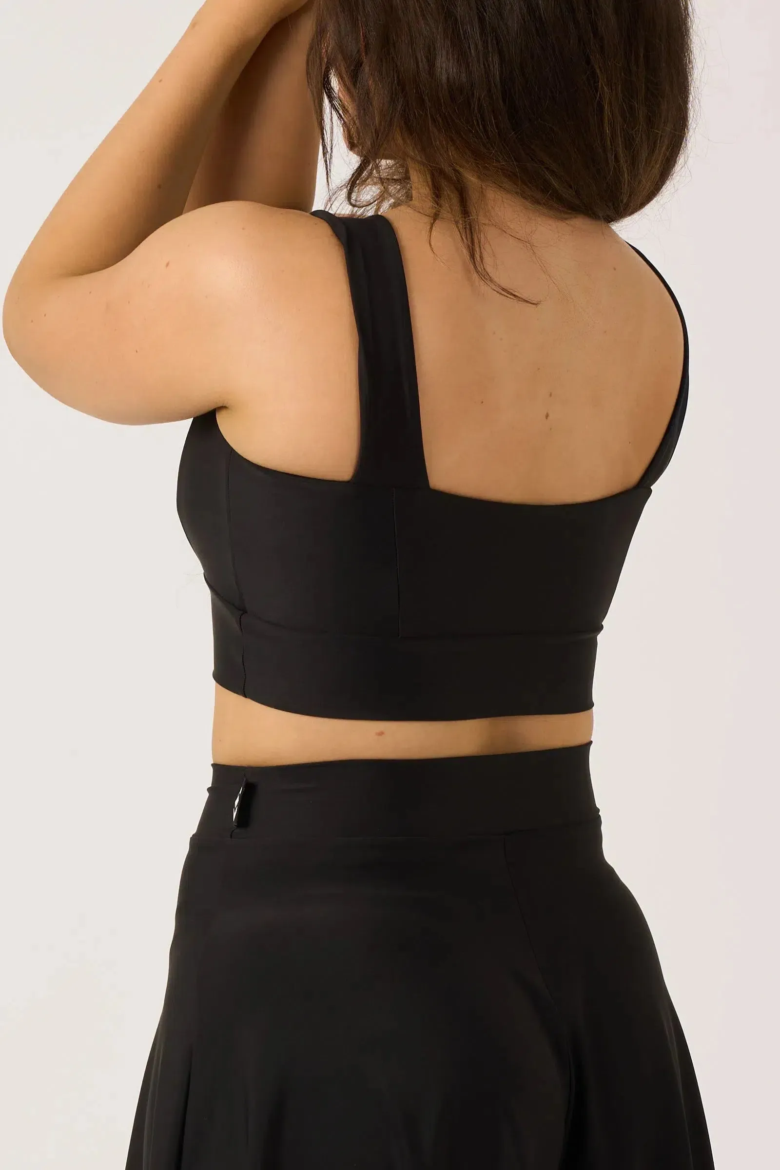 Silky Square Neck Comfort Crop Top - Black