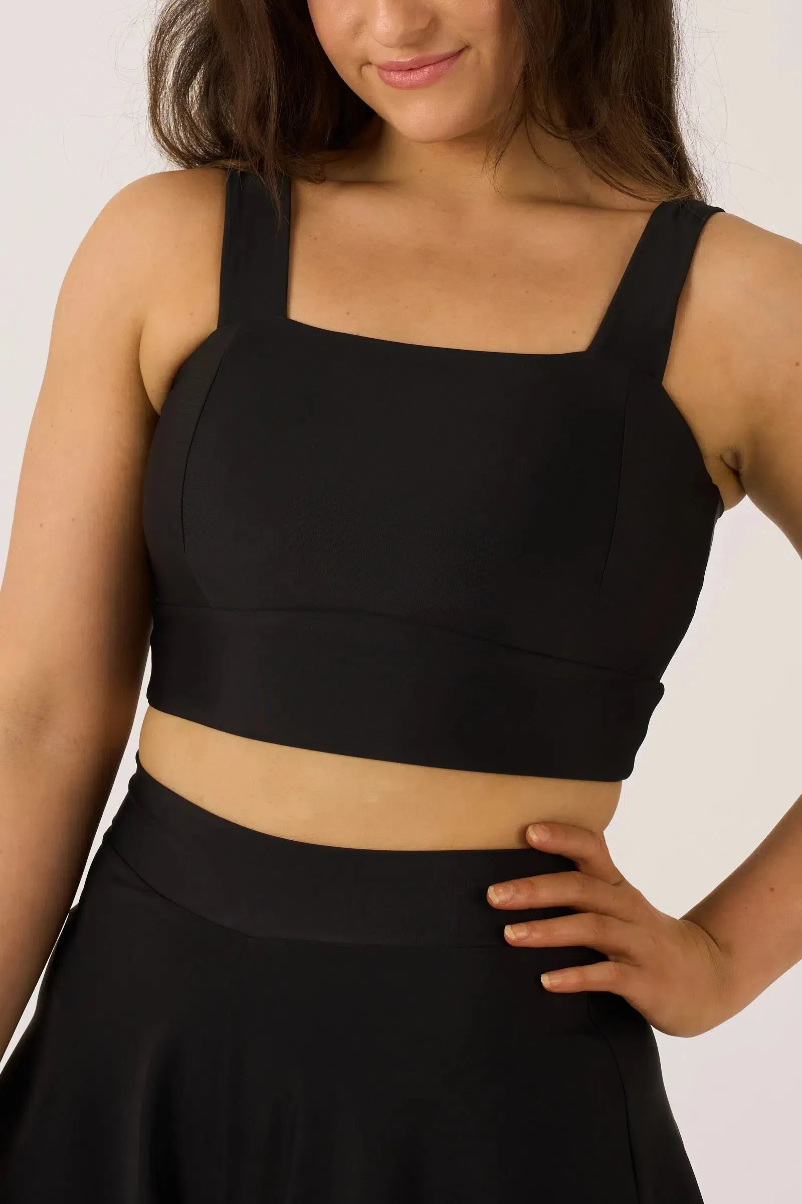 Silky Square Neck Comfort Crop Top - Black