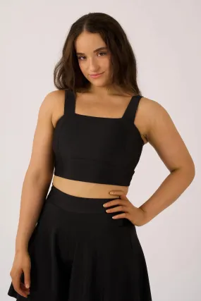 Silky Square Neck Comfort Crop Top - Black