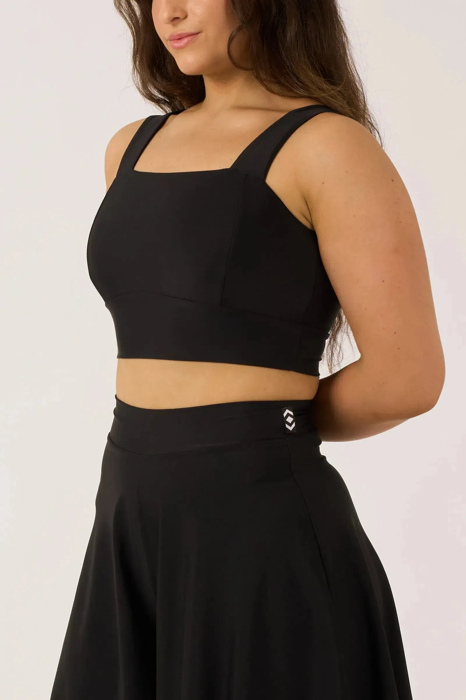 Silky Square Neck Comfort Crop Top - Black