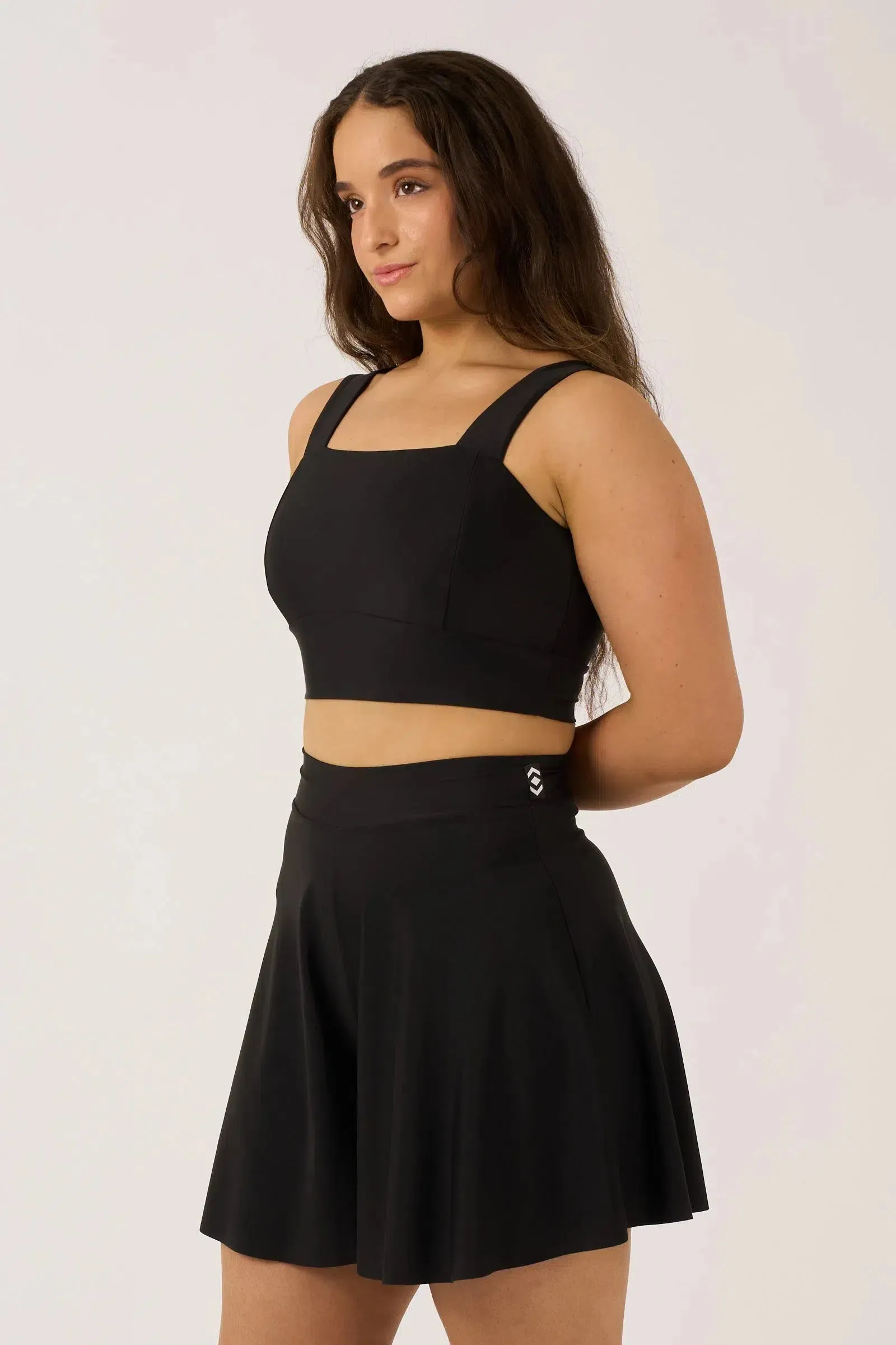 Silky Square Neck Comfort Crop Top - Black
