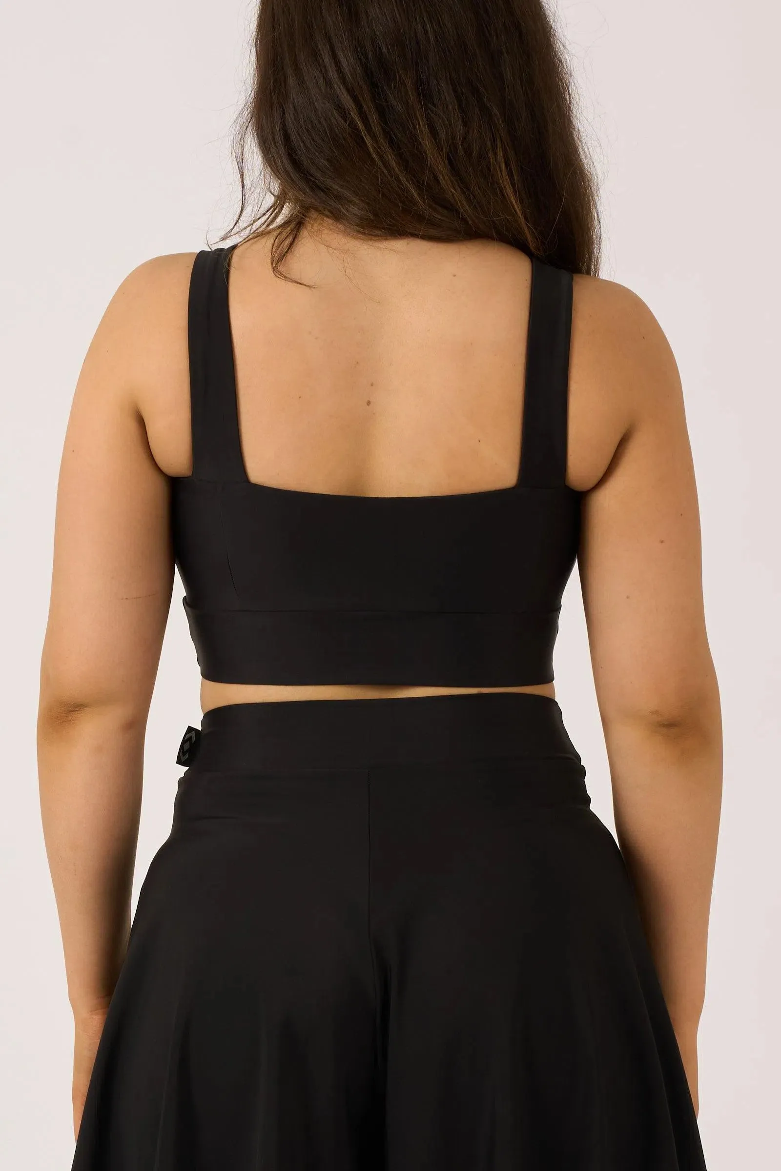 Silky Square Neck Comfort Crop Top - Black