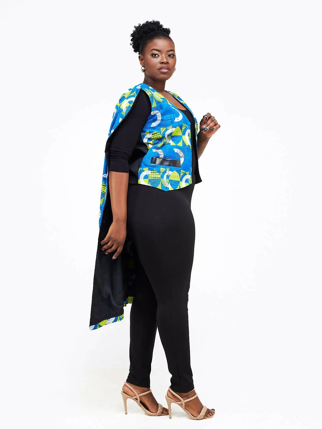 Simbaress Fem Ankara Midi Cape – Blue / Green