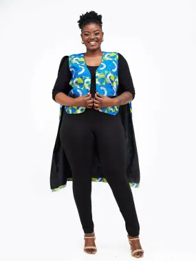 Simbaress Fem Ankara Midi Cape – Blue / Green