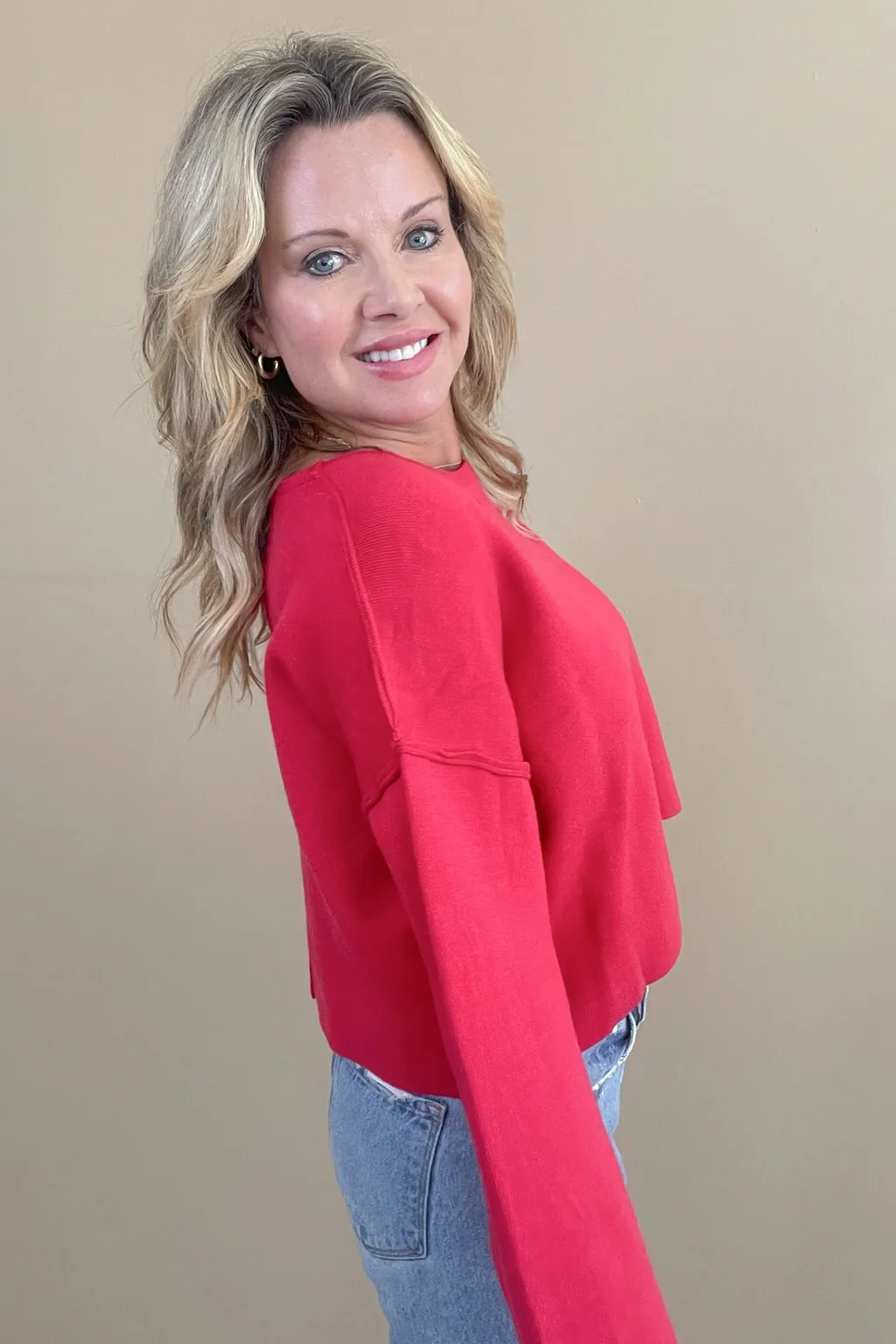 Simply Sweet Red Lola Crop Knit Top