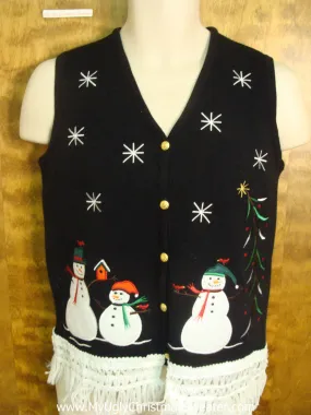 Snowman Family with Birds Ugly Christmas Jumper Vest