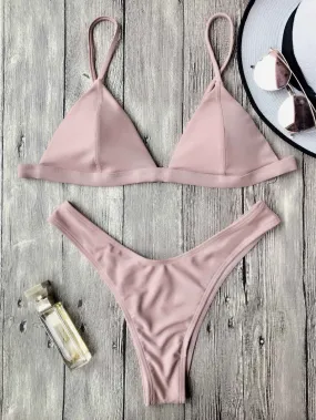 Spaghetti Straps Padded Thong Bikini Set