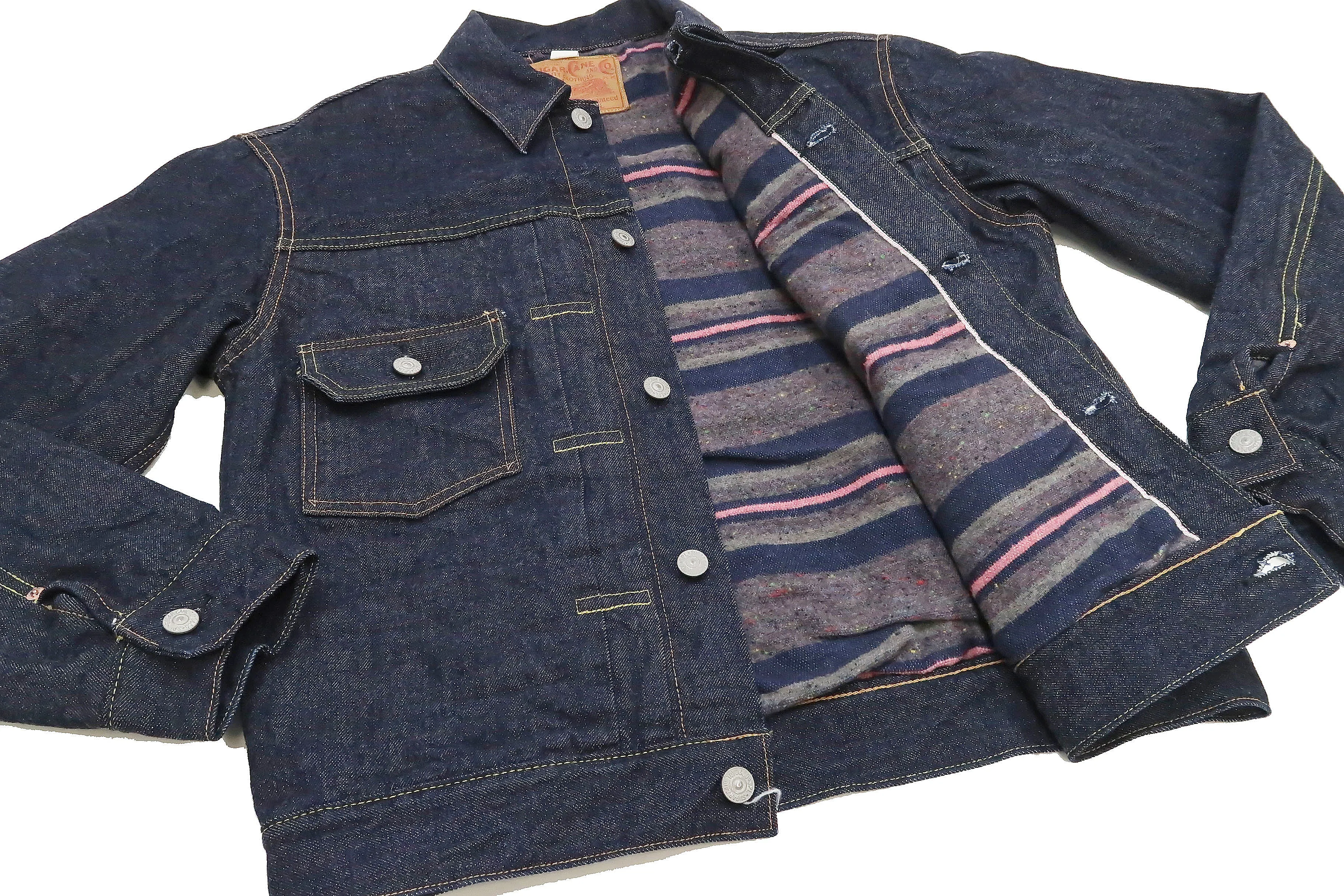 Sugar Cane Blanket Lined Denim Jacket Men's Reissue 1953 Type 2 Trucker Jean Jacket SC15210 421 One Wash Deep Indigo