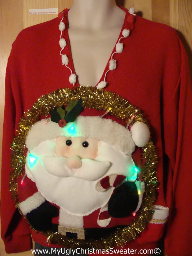 Tacky 3D Ugly Christmas Sweater Mens Puffy Santa with Lights  (A40)