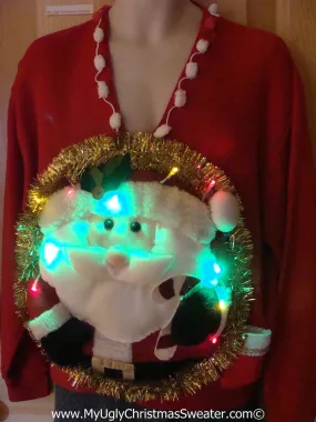 Tacky 3D Ugly Christmas Sweater Mens Puffy Santa with Lights  (A40)