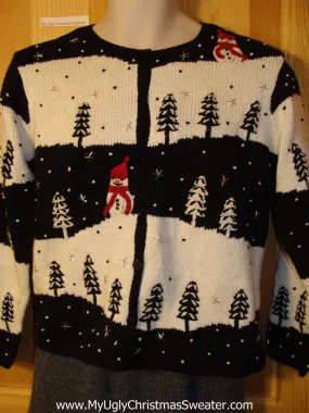 Tacky Cheap Ugly Christmas Sweater with Snowmen in a Winter Wonderland (f677)