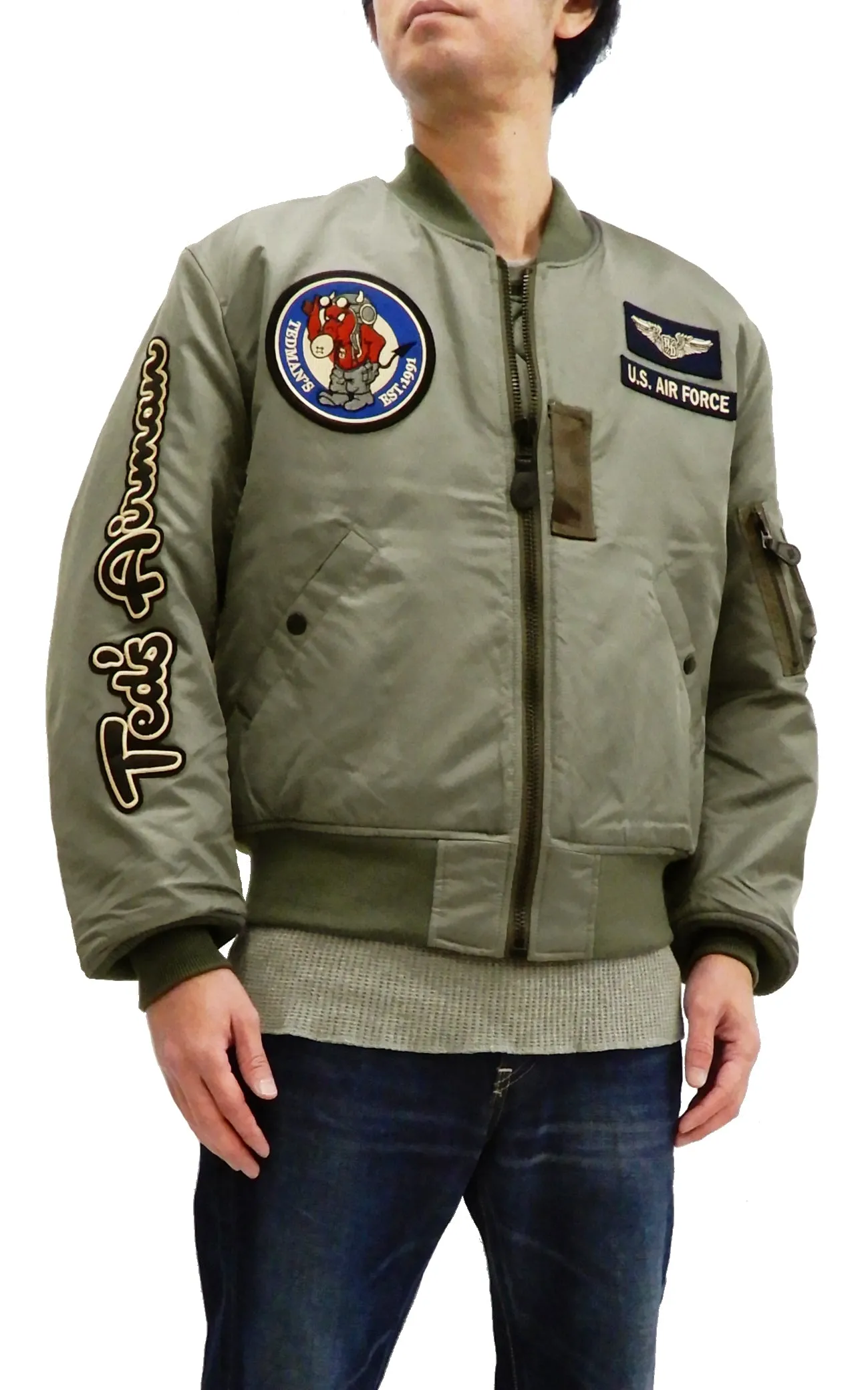 Tedman MA-1 Flight Jacket Men's Custom MA1 Bomber with Patches Printed TMA-550 Gray