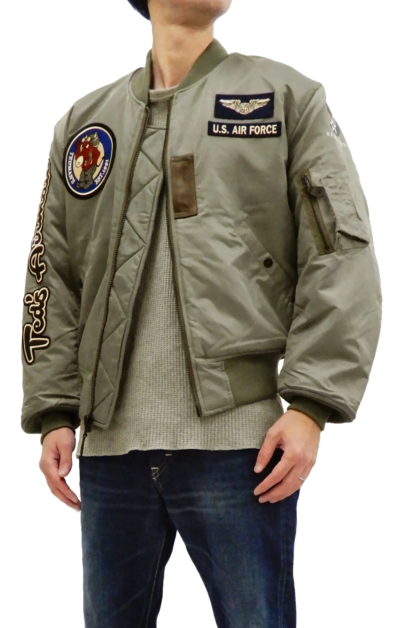 Tedman MA-1 Flight Jacket Men's Custom MA1 Bomber with Patches Printed TMA-550 Gray