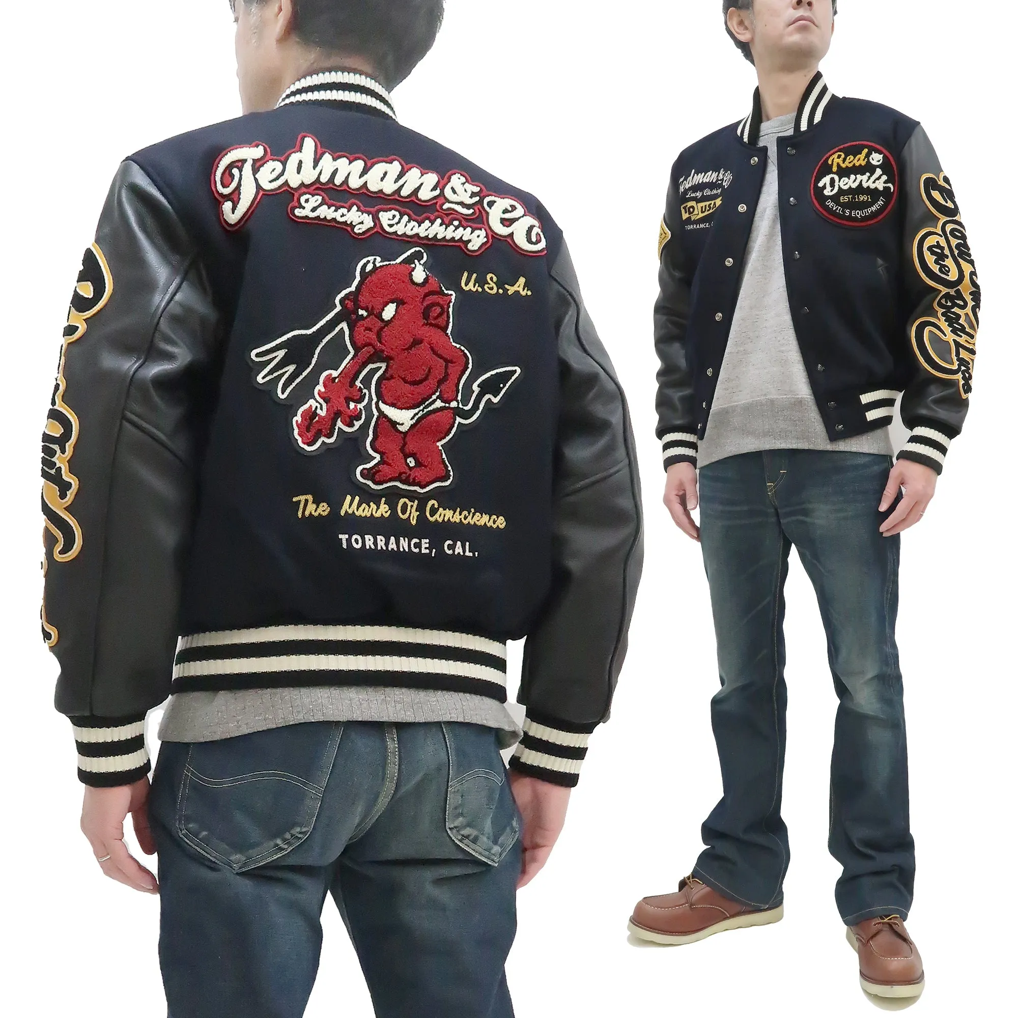 Tedman Varsity Jacket Men's Letterman Jacket Custom Award Jacket TDJ-23000 Navy-Blue/Black